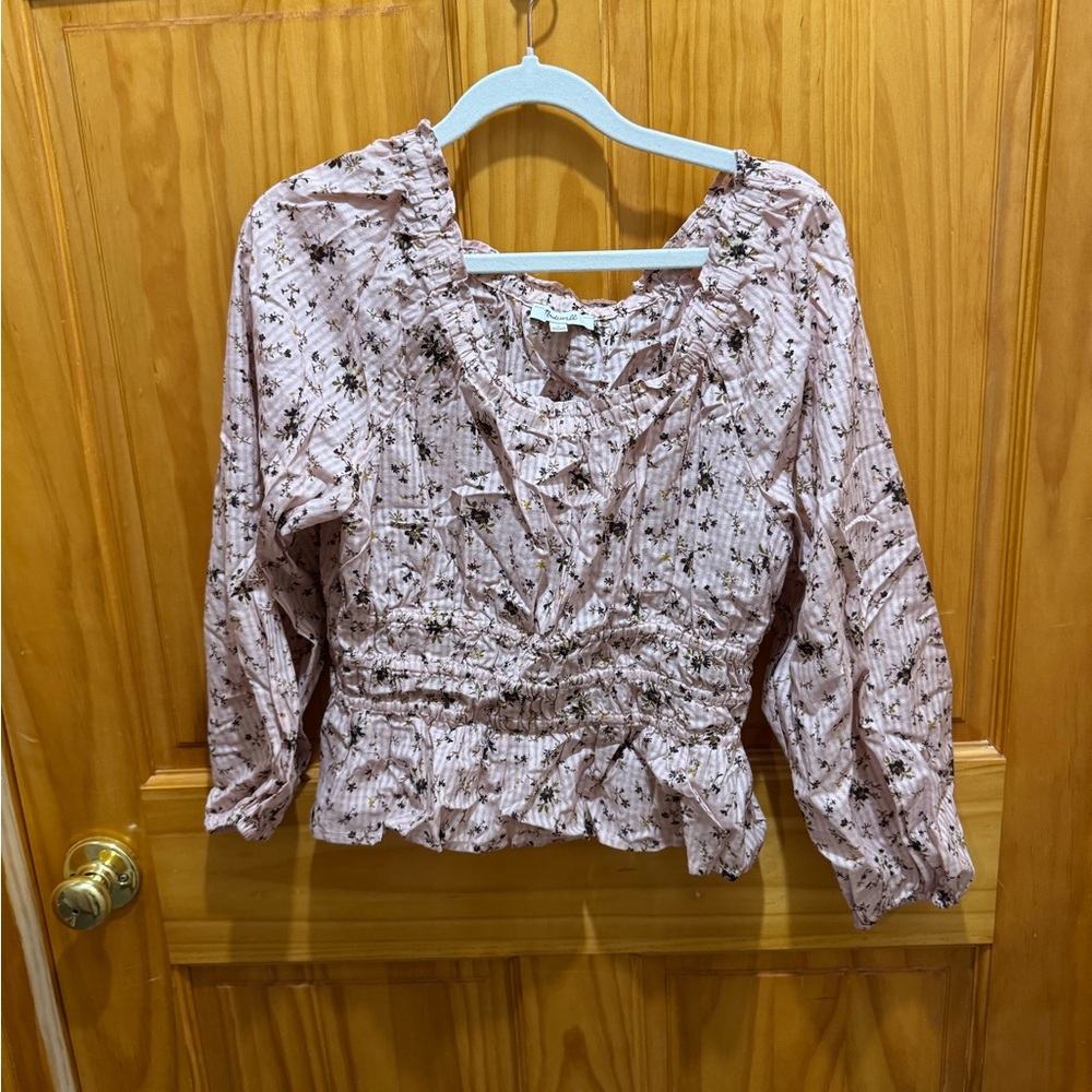 Madewell Pink Floral Cinched Blouse